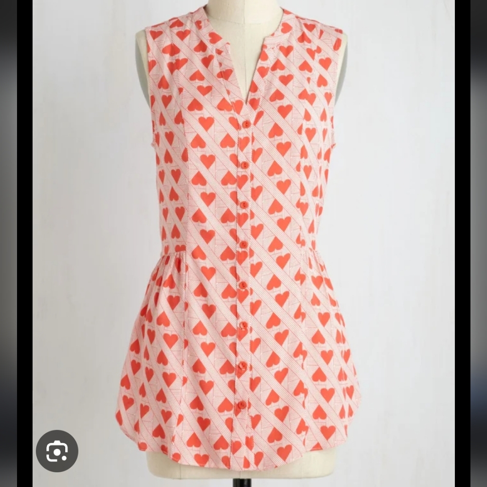 Modcloth Red Heart Sleeveless Peplum Blouse